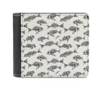 Slim Wallet for Men Leather - Skeleton Fish Fossil Print Small Thin Bifold Front Pocket Card Holder Wallet