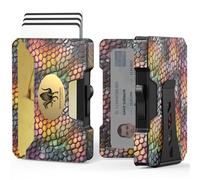 Slim Wallet for Men - Minimalist Mens Wallet with Money Clip, Aluminum Pop Up Card Case and Leather Slots Credit Card Holder RFID Blocking Wallet for Men with Gift Box, Iridescent Dragon Scales