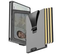 Slim Wallet for Men with Money Clip and ID Window, RFID Blocking Card Holder Wallets, Minimalist Mens Wallet, Metal Pop Up Wallet, Gifts for Men Grey