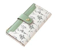 Slim Wallet | Leather Thin Floral Vegan Purse - Zip Ladies Card Holder | for Commuting Work Shopping Dating Gym Beach Going Out, Green, Refer to description, Unisex