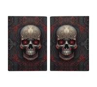Slim Wallet Passport Holder Skeleton with Red Eyes Printed Card Holder Passport Cove Leather Wallet Travel Document Organizer, style, 20.3x13.8cm, Casual