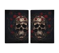 Slim Wallet Passport Holder Skull with Red Rose Printed Card Holder Passport Cove Leather Wallet Travel Document Organizer, style, 20.3x13.8cm, Casual