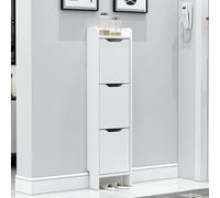 Slim Walnut & White Shoe Cabinet with Doors - 40cm Freestanding Entryway Shoe Rack Organizer - Space-Saving Tipping Bucket Design for Narrow Spaces