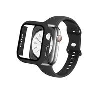 Slim Watch Band and Case Compatible with Apple Watch Bands 40mm 41mm 44mm 45mm, Soft Silicone Sport Strap with Screen Protector Combo Set iWatch Series 9 8 SE 7 6 5 4 for Women Men (Black, 42mm)