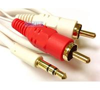 Slim White 3.5mm Stereo Jack to 2x RCA Twin Phono Cable TV PC Phone Aux Audio (3 metre)
