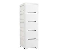 Slim White Plastic Bathroom Storage Unit with Drawers on Wheels 25cm Slim Cabinet