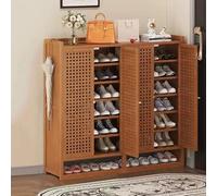 Slim White Rattan Shoe Cabinet - 7-Tier Bamboo Sto nizer Space-Saving Hallway Shoe Rack with Doors Slish Brown Shoe Cupboard 117×32×95cm (4 Doors)