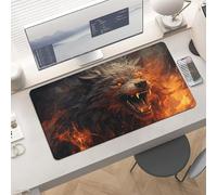 Slim Wild Wolf in The Fire Desk Mat for Keyboard and Mouse 24x12 Inch Gaming Mouse Pad Protector Non-Slip Rubber Base Portable Deskpad for Office/Gaming/Remote Work Desktop Accessories Decor
