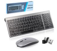 Slim Wireless Bluetooth Keyboard & Mouse Combo,5 in 1 Bluetooth & 2.4GHz & USB C Receiver, Whisper-Quiet, Rechargeable Thin Compact, Optical Mouse, PC/Laptop/Windows/Mac,QWERTY US Layout,Gray Black