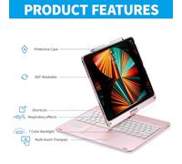 Slim Wireless Portable Keyboard,360-degree Rotation Long Battery Life Integrated Touchpad Multiple Usage Modes Vibrant Backlight Wireless Tablet Keyboard,Rechargeable (#5)