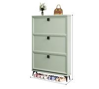 Slim Wood Shoe Cabinet Entryway nizer with Adjustable Shelves Open Storage Tipping Bucket Multi-Size & Color Options (27.6in Green) - Perfect Shoe Holder for Home
