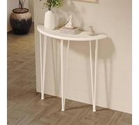 Slim Wooden Console Table with Metal Legs, Half Moon Design for Living Room, Entryway, Behind Sofa