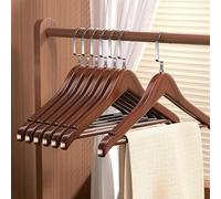 Slim Wooden Retro Suit Clothes Hanger | Vintage Brown Walnut Finish Non-Slip Pants Bar | Wardrobe Organiser for Clothes, Jackets, Coat, Suits & Trousers | 44.5 by 2.5cm with Wide Shoulders - 5 Pack