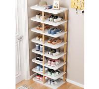 Slim Wooden Shoe Storage Cabinet - 6/7/8 Tier Freestanding Rack for Entryway Hallway & Foyer - Narrow Cupboard for Small Spaces Stylish Shoe
