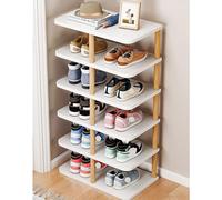 Slim Wooden Shoe Storage Cabinet for Entryway - Narrow 6/7/8 Tier Freestanding Rack for Hallway Small Cupboard Space-Saving Solution for Shoes