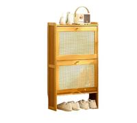 Slim Wooden Shoe Storage Cabinet Narrow Space Saving 2 Door & 3 Door Flip Bench for Hallway Bedroom Entryway Modern Versatile Design (Natural 87cm)
