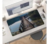 Slim Wooden Trestle by The Water Desk Mat for Keyboard and Mouse 24x12 Inch Gaming Mouse Pad Protector Non-Slip Rubber Base Portable Deskpad for Office/Gaming/Remote Work Desktop Accessories Decor