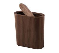 Slim Wooden Waste Paper Basket with Swing Lid Space-Saving Trash Bin for Kitchen Living Room Bathroom Office (Color: C)