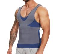 SLIMBELLE Compression Shirt Mens Slimming Vest Body Shaper Cross Color Seamless Undershirts Tank Tops for Men Blue