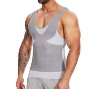 SLIMBELLE Compression Shirt Mens Slimming Vest Body Shaper Cross Color Seamless Undershirts Tank Tops for Men Light Grey