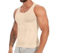 SLIMBELLE Compression Vest Men Elastic Slimming Waist Trainer Tummy Control Base Layer Undershirts Compression top Shapewear Body Shaper for Men Nude