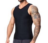 SLIMBELLE Compression Vest Men V-Neck Elastic Slimming Waist Trainer Tummy Control Base Layer Undershirts Compression top Shapewear Body Shaper for Men Black