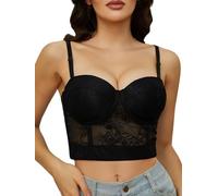 SLIMBELLE Corset Top for Women Y2K Bustier Floral Lace Cami Steampunk Boned Crop Bra Vintage Gothic Tunic Petite Ladies Lingerie Vest Black XXL