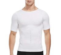 SLIMBELLE Men's Body Shaper Slimming Vest T-Shirt Elastic Slim Shapewear Compression Undershirts Tummy Control Waist Trainer, 2XL (Waist 105-115CM), White