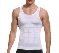 SLIMBELLE Men's Body Shaper Vest Slimming Vest Elastic Shapewear Compression Shirt for Men Slim Tummy Control Waist Trainer Shaper Tank Top White