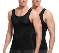 SLIMBELLE Men's Body Shaper Vest Slimming Vest Elastic Shapewear Compression Shirt for Men Slim Tummy Control Waist Trainer Shaper Tank Top (Black+Black,3XL)