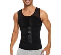 SLIMBELLE Mens Compression Shirt Slimming Body Shaper Undershirt Vest Chest Tummy Control Workout Waist Trainer Girdle Belt Posture Corrector Tank Top Black XXL