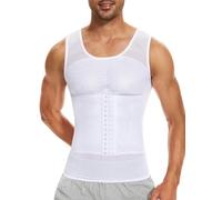 SLIMBELLE Mens Compression Shirt Slimming Body Shaper Undershirt Vest Chest Tummy Control Workout Waist Trainer Girdle Belt Posture Corrector Tank Top White XXL