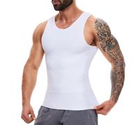 SLIMBELLE Mens Compression Vest Slimming Vest Elastic Men's Body Shaper Tank Slim Shapewear Compression Shirt Tummy Control Waist Trainer (White, L)