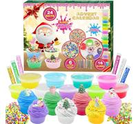 Slime Advent Calendar 2025 for Boys Girls, DIY Fluffy Crystal Slime Kids Christmas Advant Calendars 24 Days,Christmas Surprises Gift with DIY Slime Kit.