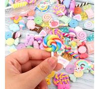 Slime Charms - 50pc Cute Craft Charms Set, Rainbows, Lollipop, Stitch, Fake Sweets