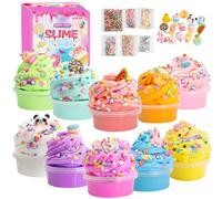 Slime Kit, 10 Pack Butter Slime with Fun Charms, Soft Slices, Foam Balls, Glitter - Girls Birthday Presents, Gifts for 6 7 8 9 10 Year Old Girls Boys, Arts and Crafts Kits for Kids Toys Age 6-12