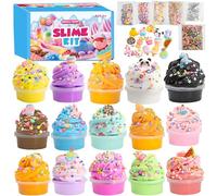 Slime Kit, 15 Pack Butter Slime with Fun Charms, Soft Slices, Foam Balls, Glitter - Girls Birthday Presents, Slime Kit for Girls Boys, Arts and Crafts Kits for Kids Toys Age 6-12