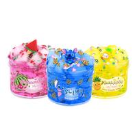 Slime Kit - 3 Pack Jelly Cube Clear Crunchy Slime with Blue, Watermelon and Pineapple Charms, Preppy Aesthetic Stuff, Cute Stress Toys Cool Birthday Gifts Ideas for Girls and Boys