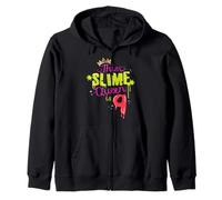 Slime Queen Is 9 Birthday Party Fun Slime Lover Kids 9th Zip Hoodie