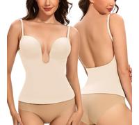 Slimers Backless Plunge Push Up Bra: Low Back Deep V Shapewear for Women, Beige, M