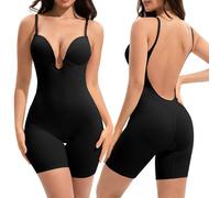 Slimers Backless Shapewear Tummy Control: Low Back Plunge Shapewear Bodysuit - Slimming Built-In Bra Full Body shaper Woman, Black, Small