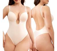 Slimers Plunge Backless Shapewear for Women: Low Back Tummy Control Shaper, Beige, Small