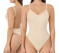 Slimers Women Backless Seamless Shapewear: Low Back Bodysuit for Workouts, Beige(thong), X-Large