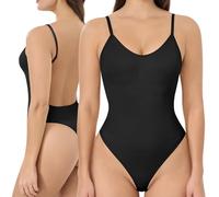 Slimers Women Backless Seamless Shapewear: Low Back Bodysuit for Workouts, Black(thong), Medium