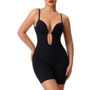 Slimers Women Backless Shapewear Bodysuit Tummy Control Full Body Shaper Low Back V Neck Shaping Bodysuit With Built In Bra, Black, Large