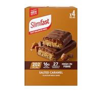 SlimFast Salted Caramel Meal Bar, 16 g Protein, 202 Calories, 27 Vitamins & Minerals, Have as a Meal Replacement for Weight Management or as a High-Protein Snack for Work, Gym & Travel, 4x60 g