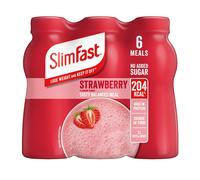 SlimFast • Strawberry Meal Replacement Shake • 204 Cals • 15g Protein • 23 Vitamins + Minerals • No Added Sugar • Ready to Drink • 4.9g of Fibre • Sweet & Fruity Strawberry Flavour • 6 x 325 ml