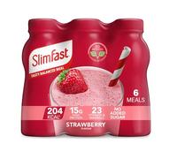 SlimFast • Strawberry Meal Replacement Shake • 204 Cals • 15g Protein • 23 Vitamins + Minerals • No Added Sugar • Ready to Drink • 4.9g of Fibre • Sweet & Fruity Strawberry Flavour • 6 x 325 ml