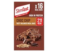 SlimFast Tasty Balanced Meal Bar, Low Calorie Replacement Bars for Weight Loss and Diet, High Protein, Healthy Snacks for Adults with 23 Vitamins and Minerals, Choc Chip Flavour, Multipack, 16 x 60 g
