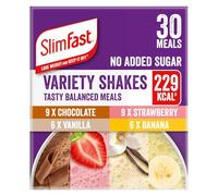 SlimFast Variety Shakes Sachet Assorted Box, Tasty Shakes for Balanced Diet, Chocolate, Strawberry, Vanilla and Banana Flavours, 10 Count (Pack of 3)